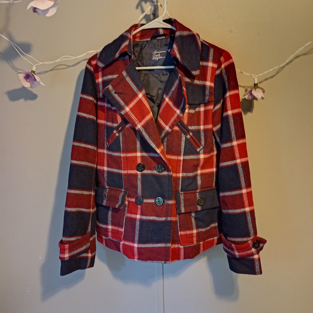 Red, Blue, White Plaid Coat